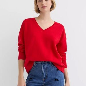 LOFT V-Neck Relaxed Everyday Oversized Sweater Red Color Womens size XSmall